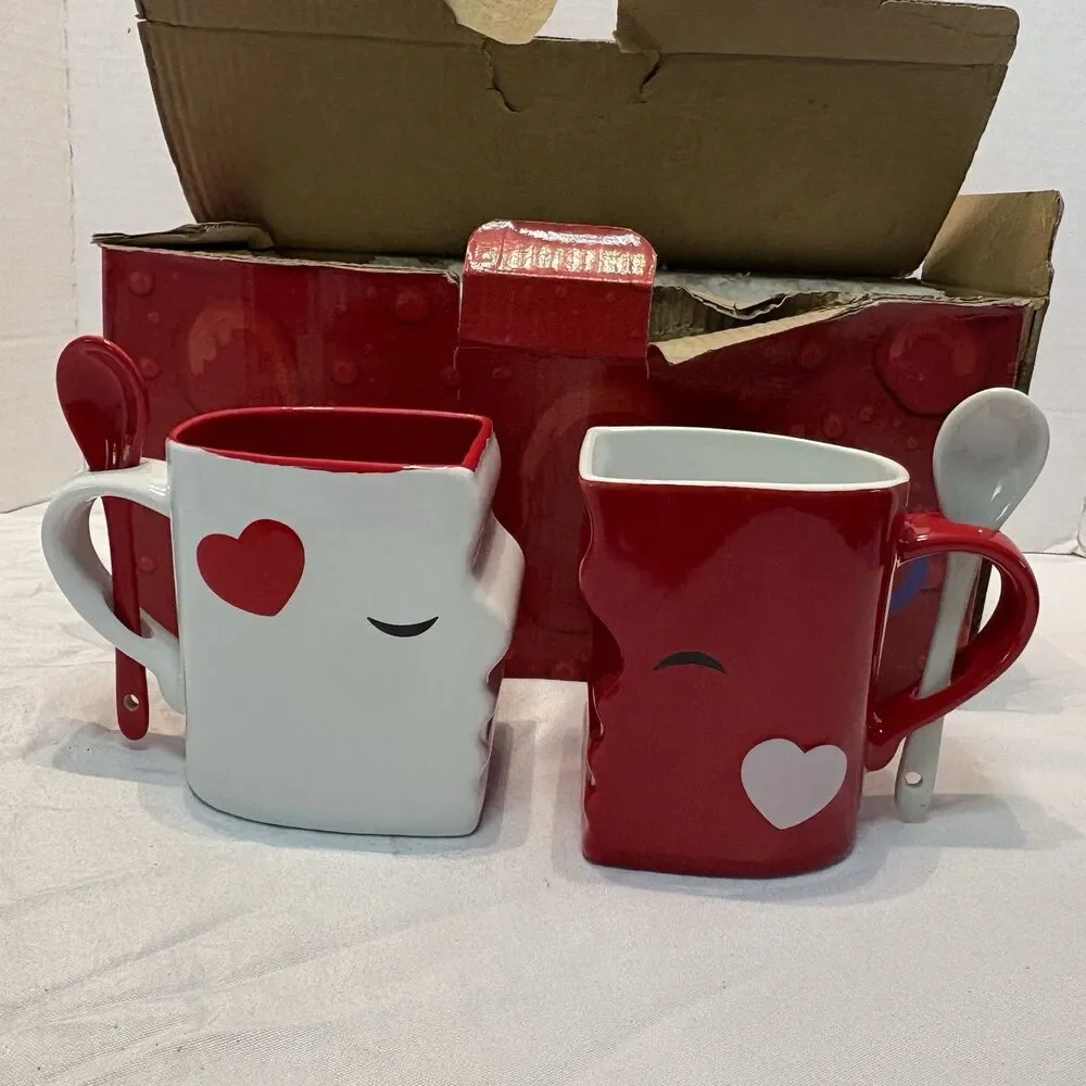 Blu Devil Kissing Mugs Set, Wedding Anniversary Gifts, Couple's Large Cups